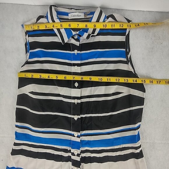Calvin Klein Center Front Button Striped Shirt Narrow Pleated Skirt Dress Size 6 - Picture 7 of 10
